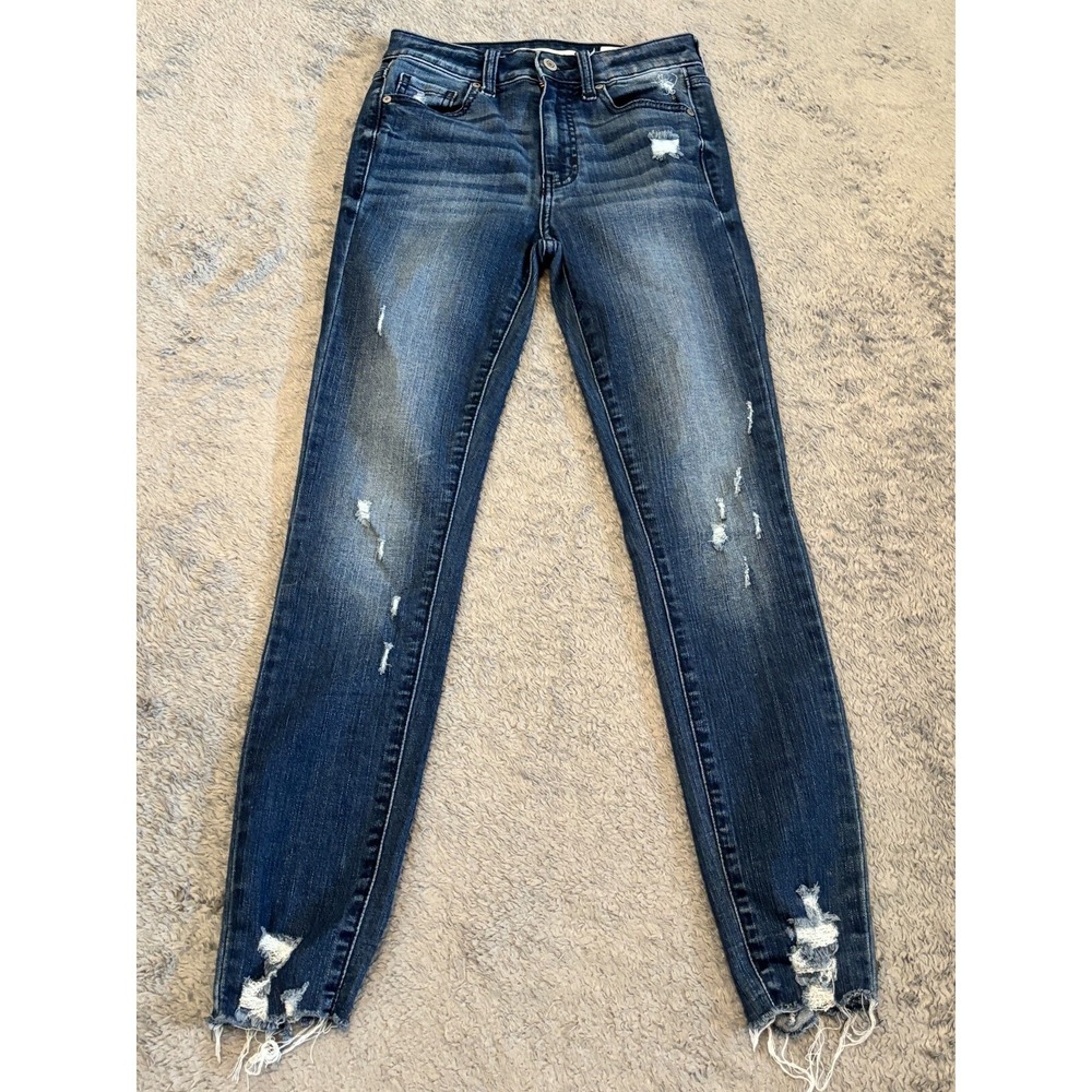 Eunina Jeans Womens 0 Bella Super High Rise Skinny Ankle Distressed Rips Denim
